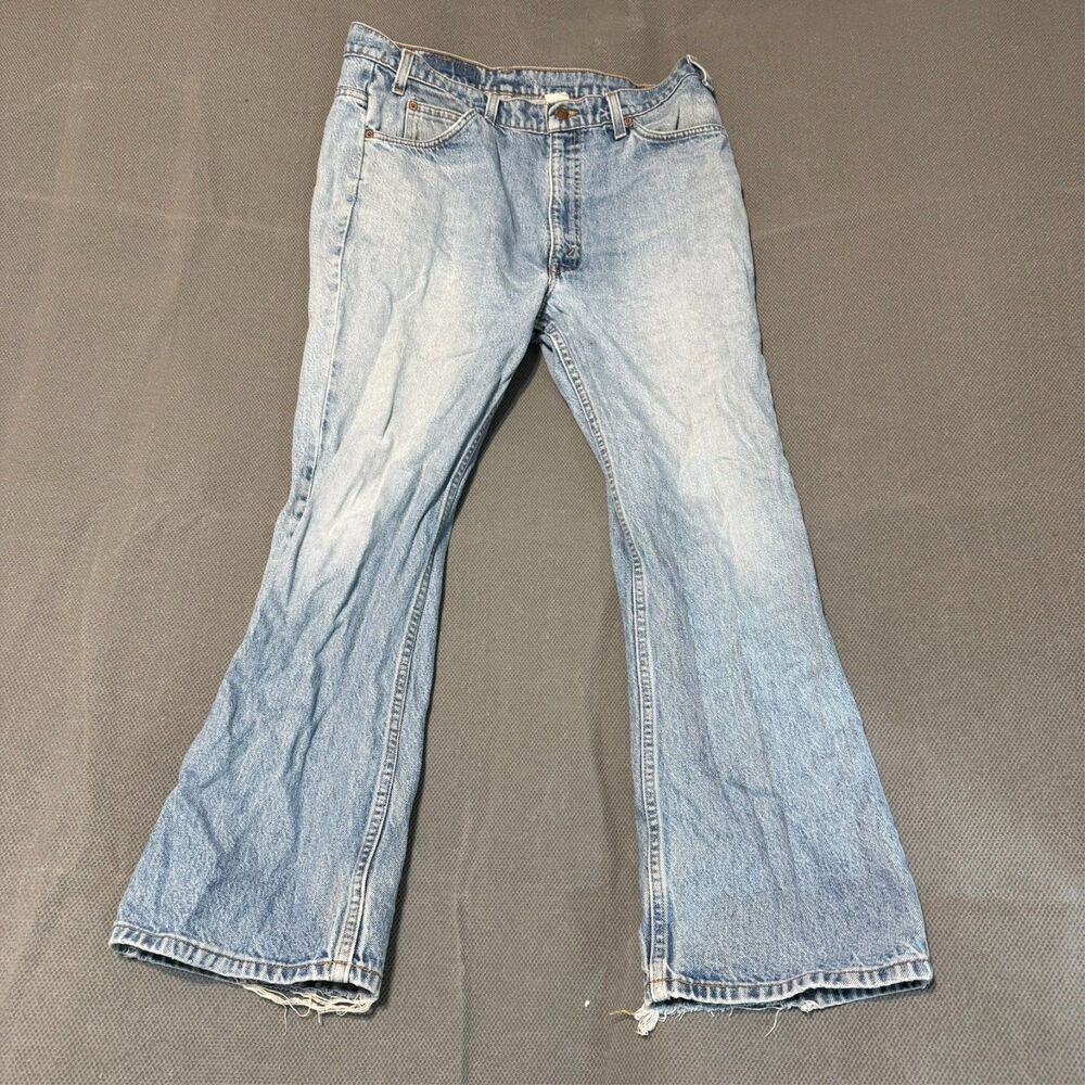 Vintage 70s 80s Levis Mens 517 Jeans Size 38 Orange Tag Blue Distressed Rivited